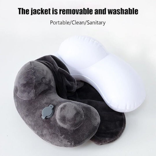 Inflatable Velvet Travel Pillow with Carrying Case 35x31x15cm Gray