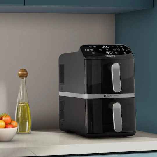 Philips Ovi Двойна Кошница Еър Фрайър с Двойна Подвижна Кошница 10л Черен