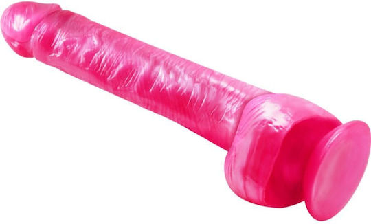 Baile Dildo Suction Cup Glass Dildo with Scrotum Fuchsia 28cm