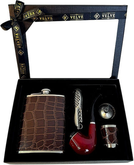 Set Cadou Bărbați Velve Ploscă Pipă Pâlnie Pahar Cuțit de Buzunar În Cutie Elegantă