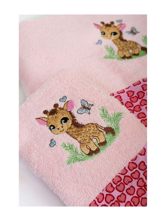 Dimcol Σετ Βρεφικές Πετσέτες 2τμχ Giraffe Pink Βάρους 400gr/m²