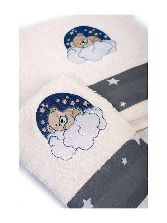 Dimcol Set de prosoape pentru copii 2pcs Cloudy Bear Ecru-grey De greutate 400gr/m²