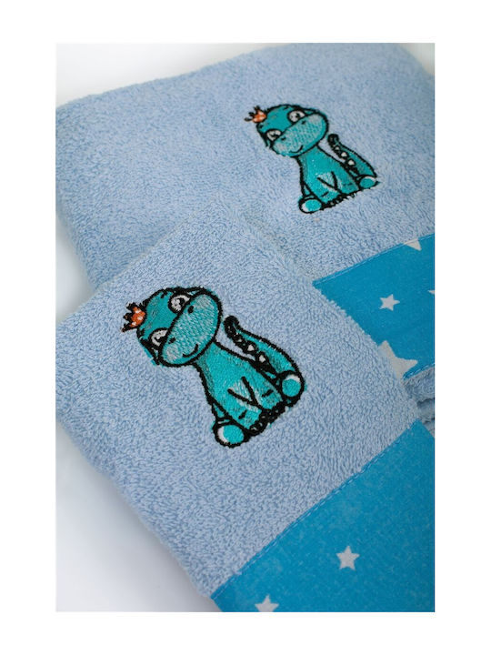 Dimcol Σετ Βρεφικές Πετσέτες 2τμχ Dinosaur Sky Blue Βάρους 400gr/m²