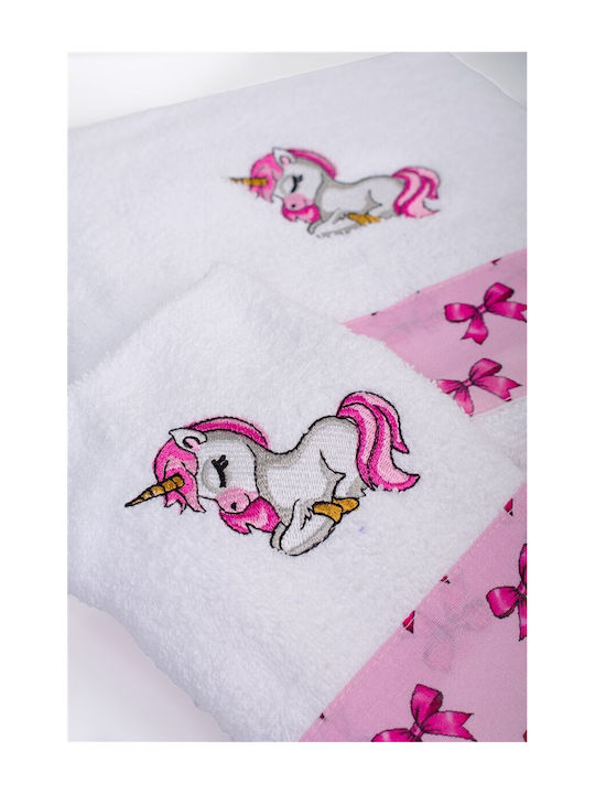 Dimcol Σετ Βρεφικές Πετσέτες 2τμχ Unicorn White-pink Βάρους 400gr/m²