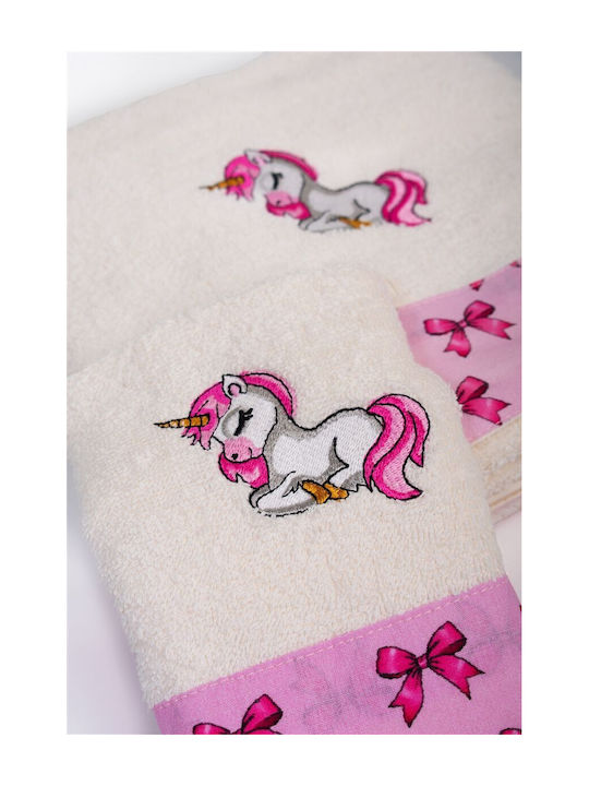 Dimcol Set de prosoape pentru copii 2pcs Unicorn Ecru-pink De greutate 400gr/m²