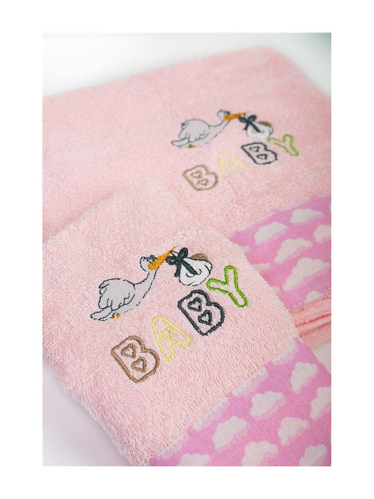 Dimcol Set of baby towels 2pcs Stork Pink Weight 400gr/m²