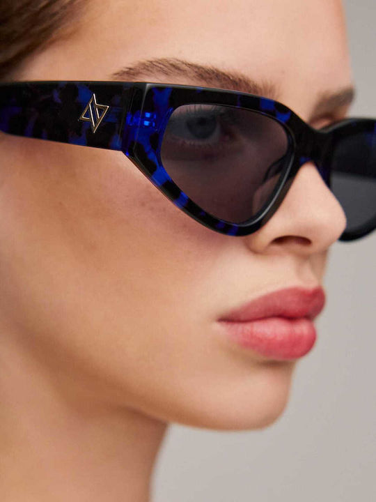 AV Sunglasses Melania Unisex Sunglasses with Brown Horn-Rimmed Frame and Gray Lenses 122-MELANIA Blue