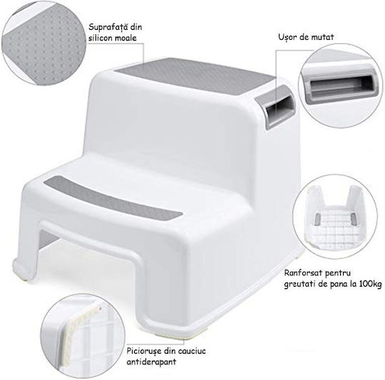 Scăunel Două Trepte Wc Booster Little Mom Gri Multifuncțional Toaletă Baie Bucătărie Scăunel Treaptă Suport Ergonomic Mânere Stabil Bază Antiderapantă Dimensiune 36 X 30.5 X 26.5 Cm