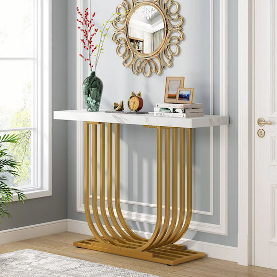 Console Table Metal with Marble Surface White/gold L100xW30xH80cm