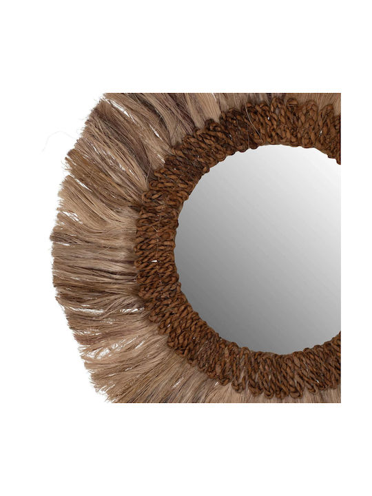 Freebox Wall Mirror with Brown Frame Diameter 60cm 1pcs