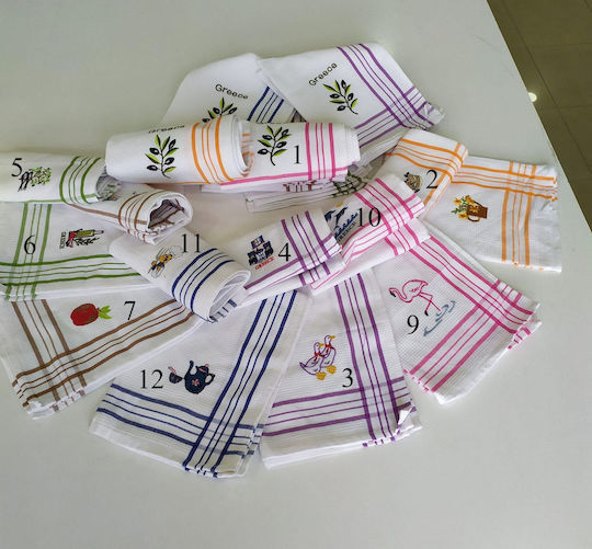 Kitchen Towel 45x65cm Embroidery Waffle Blue White Green Swallow-5 Kitchen Towel 45x65cm Embroidery Waffle Blue White Green Swallow-5