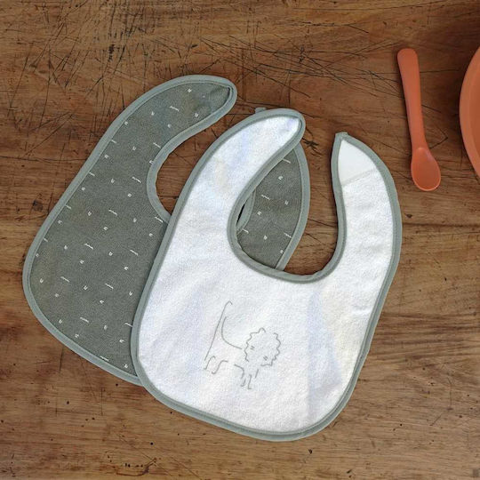 Trois Kilos Sept Waterproof Fabric Baby Bib with Hoop & Loop Fastener Green for 4 m+ 6 Pieces