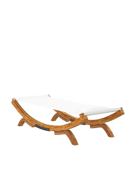 Liegestuhl-Bett Einzel Holz mit Textilene-Stoff Ecru 100x100x44cm.
