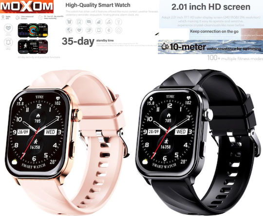 Moxom Mx-wh25 Smartwatch 2.01” Calls GPS 100+ Sport Modes Waterproof 10m & Health Tracker Black