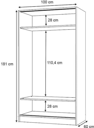 Double Door Wardrobe Sliding Regio Walnut 100x60x181cm