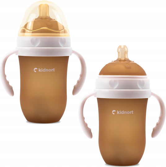 Kidnort Lern-Trinkflasche Silikon mit Griffen Rosa für 6m+m+ 250ml