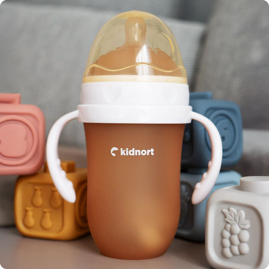 Kidnort Lern-Trinkflasche Silikon mit Griffen Rosa für 6m+m+ 250ml