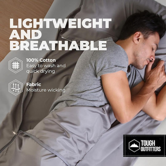 Tough Outfitters Travel Tip Foaie Sac De Dormit Ultra-ușoară Bumbac 94 X 216 Cm 1 Persoană Fermoar Gri