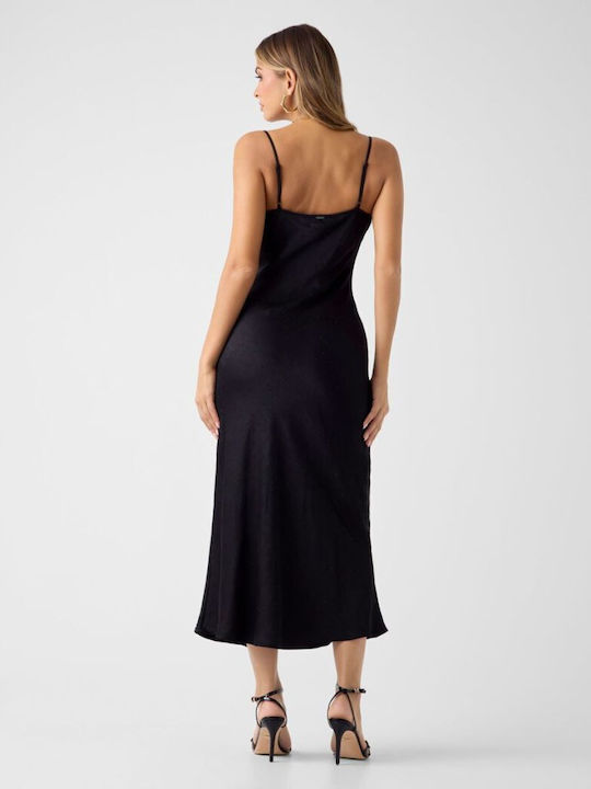 Akilina Sommer Midi Abend Damenkleid Slip Dress Satin Drapierung Schwarz
