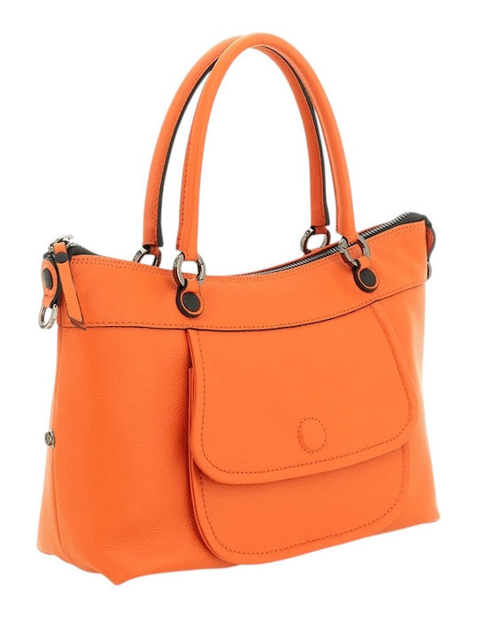 Leather Women's Shopper Shoulder Bag Orange
