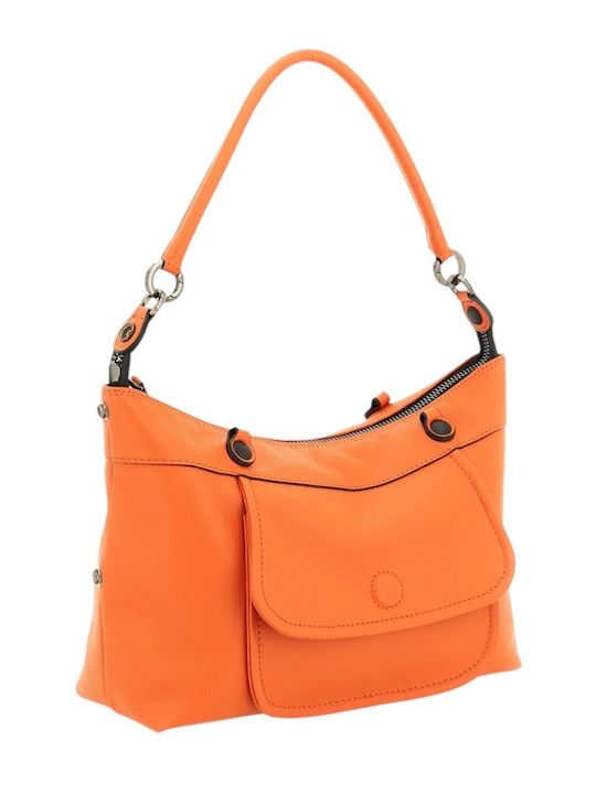 Leather Women's Shopper Shoulder Bag Orange