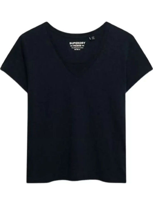 D1 Stud Studios Slub Emb Vee Γυναικείο T-shirt Μαύρο