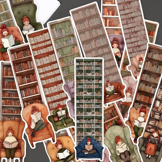 Set 30 Cardboard Bookmarks Reading Enthusiasts Library Face Design Multicolored Brown 14 X 4 Cm