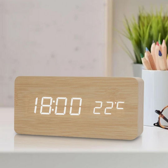 Uncle George Wooden Digital LED Table Clock with Alarm Beige 01.06.04-0004-MPEZ (Various Colors)