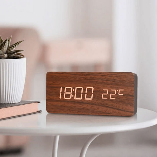 Uncle George Wooden Digital LED Table Clock with Alarm Brown 01.06.04-0004-BRWN (Various Colors)