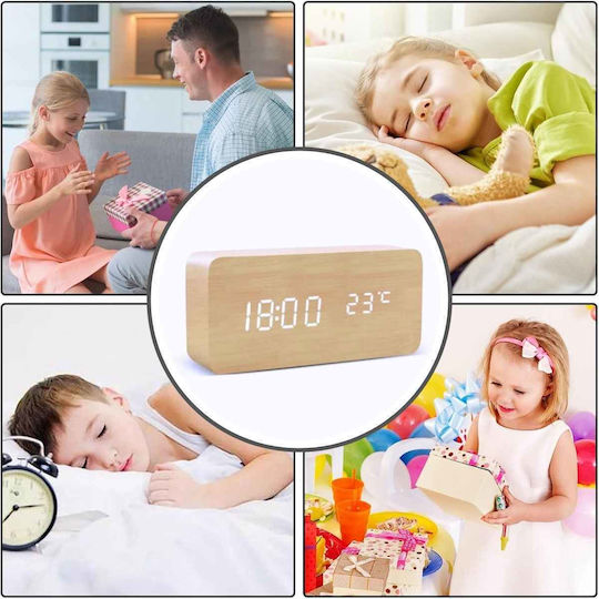 Uncle George Wooden Digital LED Table Clock with Alarm Beige 01.06.04-0004-MPEZ (Various Colors)