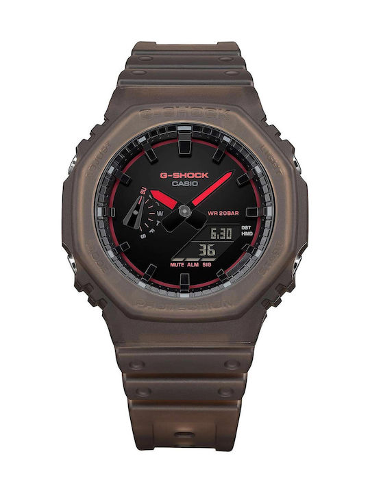 Casio Digital Men's Watch Chronograph Battery with Brown Rubber Strap