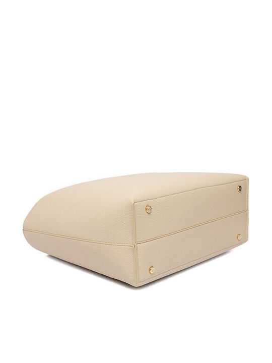 Stoff Damen Schultertasche in Creme