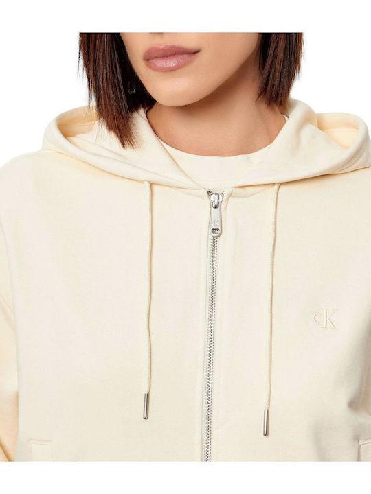 Cropped Women's Sweatshirt Cardigan with Hood Orange