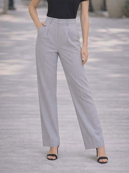 Damen Hoch tailliert Stoff Hose Gray