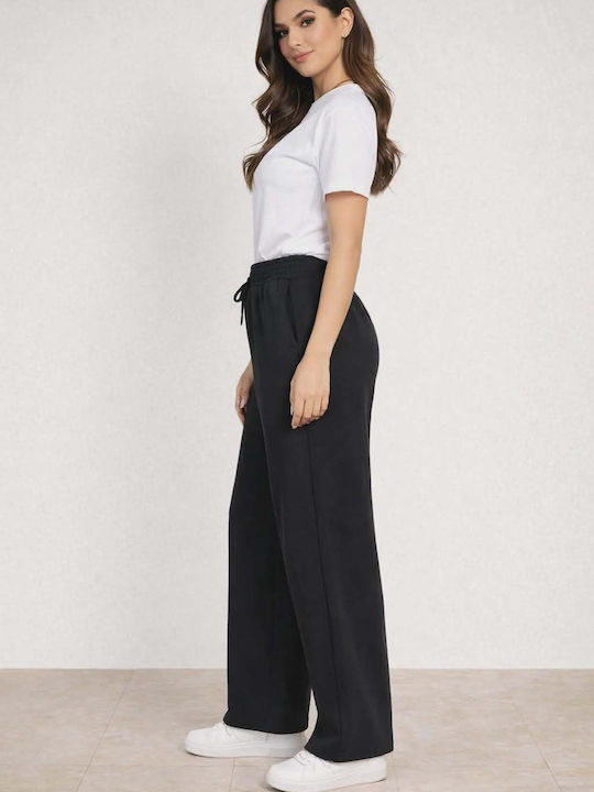 Women's Fabric Trousers with Elastic in Loose Fit Black