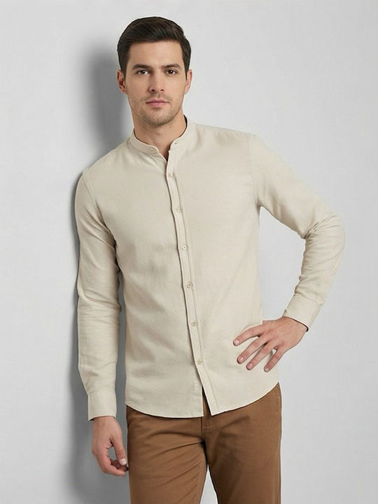 Long-sleeved Cotton Shirt Beige