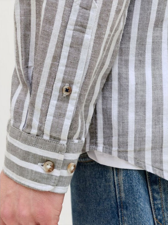 Long-sleeved Linen Shirt Striped Gray