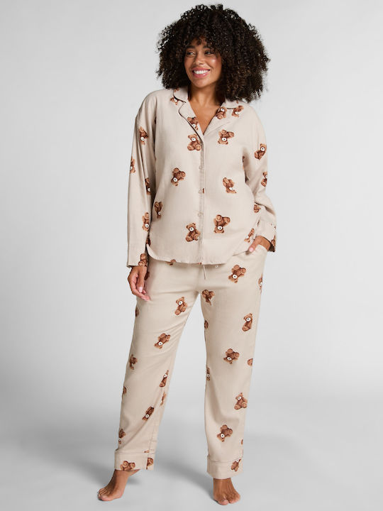 Hunkemöller Winter Damen Pyjama-Oberteil Beige