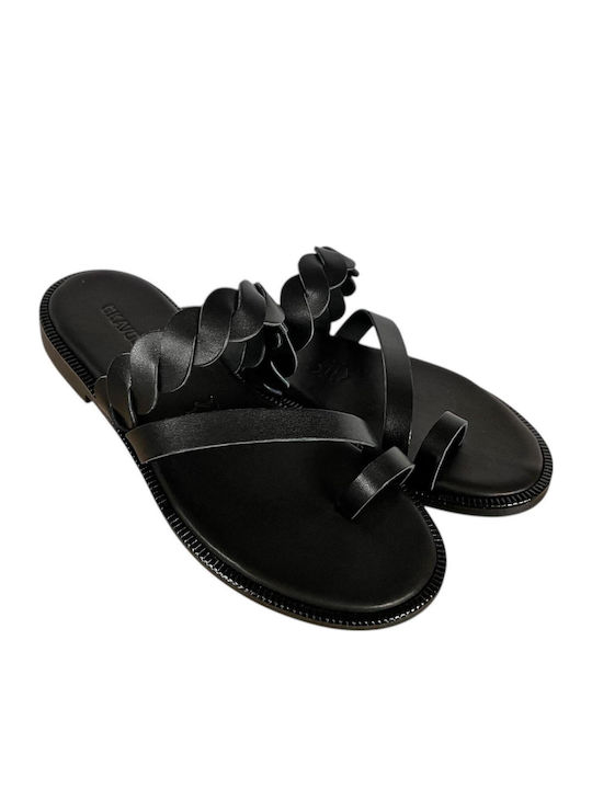 Leather Women's Flat Sandals Black