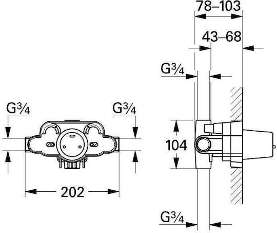 Concealed Part Shower Tap Mechanism 1 Outlet Grohe Chiara 34305