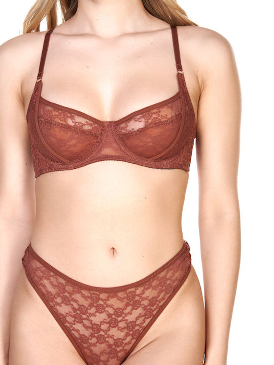 Comfort Spitzen Unterwäsche-Set für Damen BH mit Brasilien Brown
