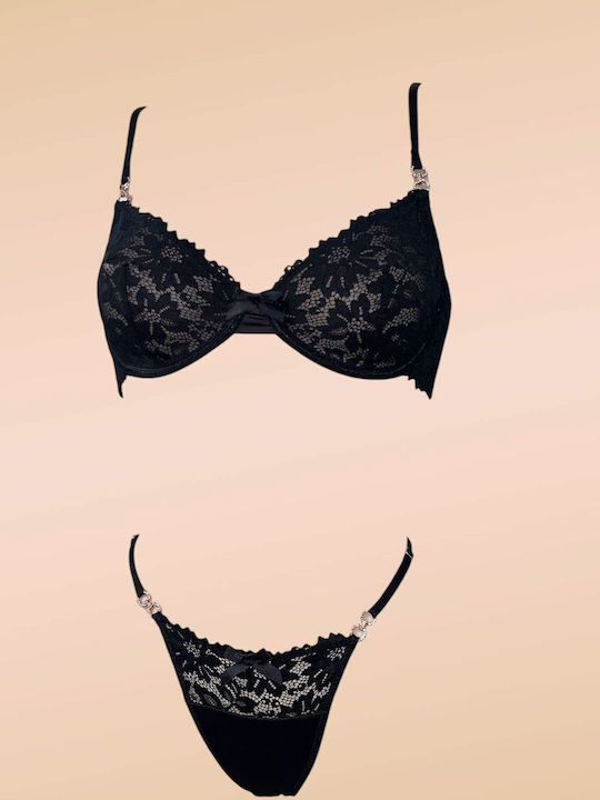 Lace Underwear Set with Bra & Slip Black