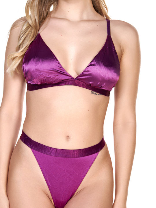 Comfort Spitzen Unterwäsche-Set für Damen Bralette mit Zeichenfolge Purple
