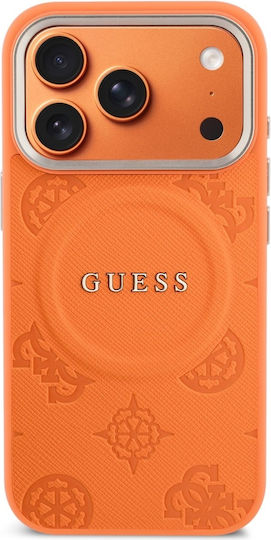 Guess Peony Hot Stamp Back Cover Synthetic Leather Leather Silicone Plastic Orange (iPhone 17 Pro Max)