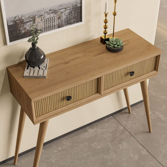 Consolă Modernă De Intrare Cu 2 Sertare Din Lemn Natural 90x35x82cm