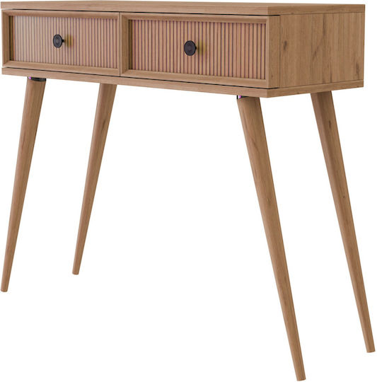 Consolă Modernă De Intrare Cu 2 Sertare Din Lemn Natural 90x35x82cm