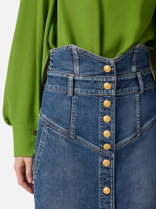 Denim Pencil Midi Skirt Blue