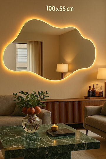 Wireless Modern Mirror With Battery In Yellow Shade 100x55 Cm Wireless Modern Mirror With Battery In Yellow Shade 100x55 Cm