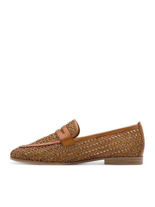 Leather Women's Loafers in Tabac Brown Color