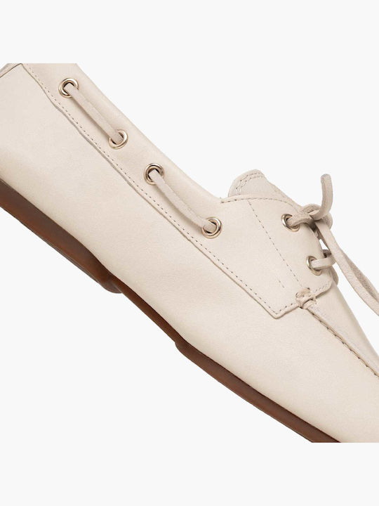 Leather Women's Boat Shoes in Beige Color